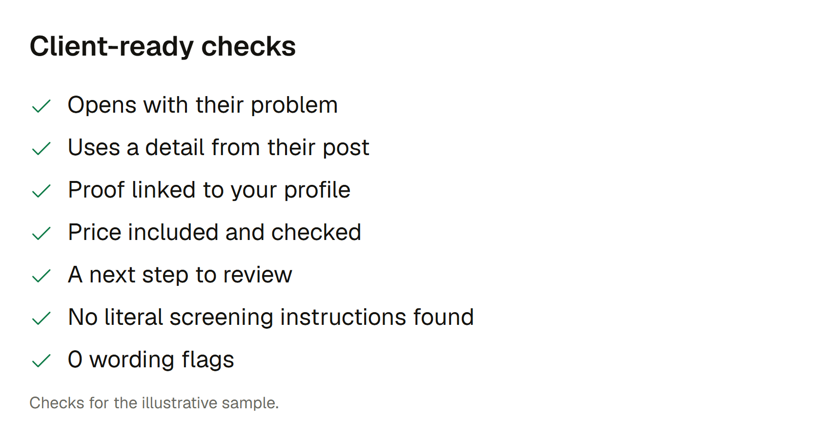 All seven checks for the illustrative sample proposal